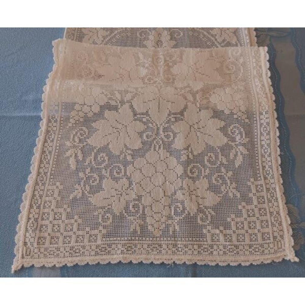 Vintage Schiffli Lace Table Runner Grapes & Leaves Ivory Cotton Nottingham 38"